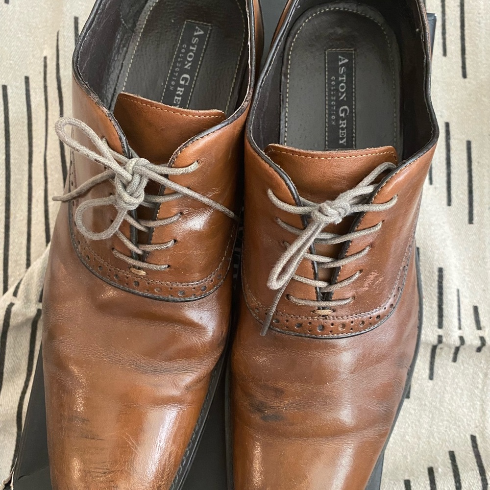 Aston Grey Collection Brown leather lace up dress mens shoes 13M